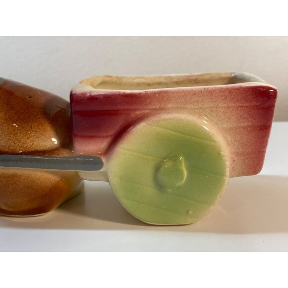 VTG Planter Ceramic Pottery Kitschy Donkey Burro Pulling Wagon Cart - Picture 8 of 14